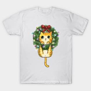 Christmas Cat Butt Tree, Wreath Kitty Funny Holiday Kitten Wreath T-Shirt